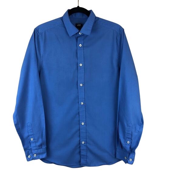 Men's H&M Blue Button Front Long Sleeve Dress Shirt - Picture 1 of 16